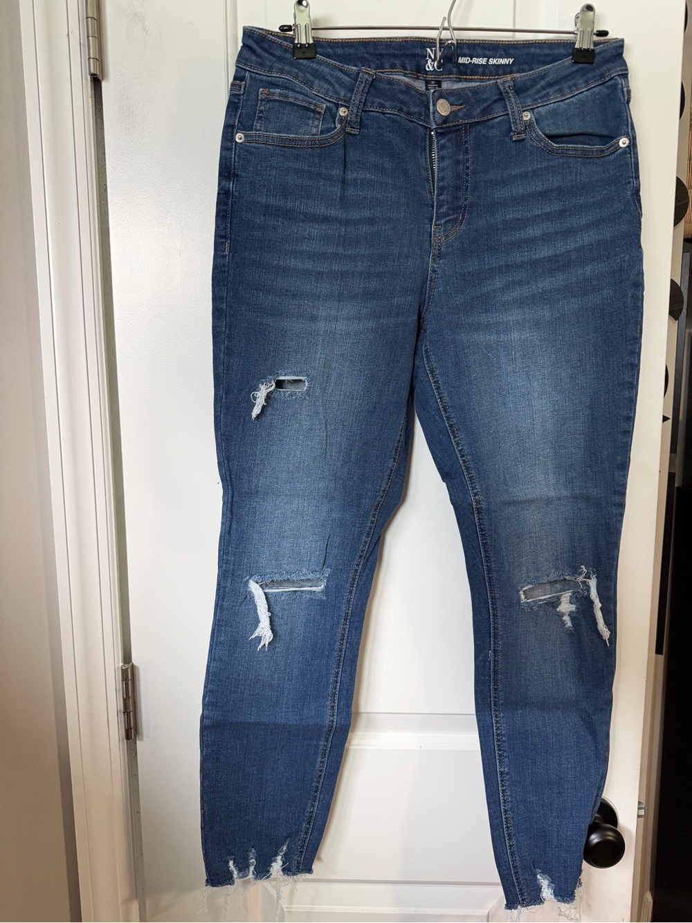 New York & Company Distressed Dark Blue Skinny Jeans